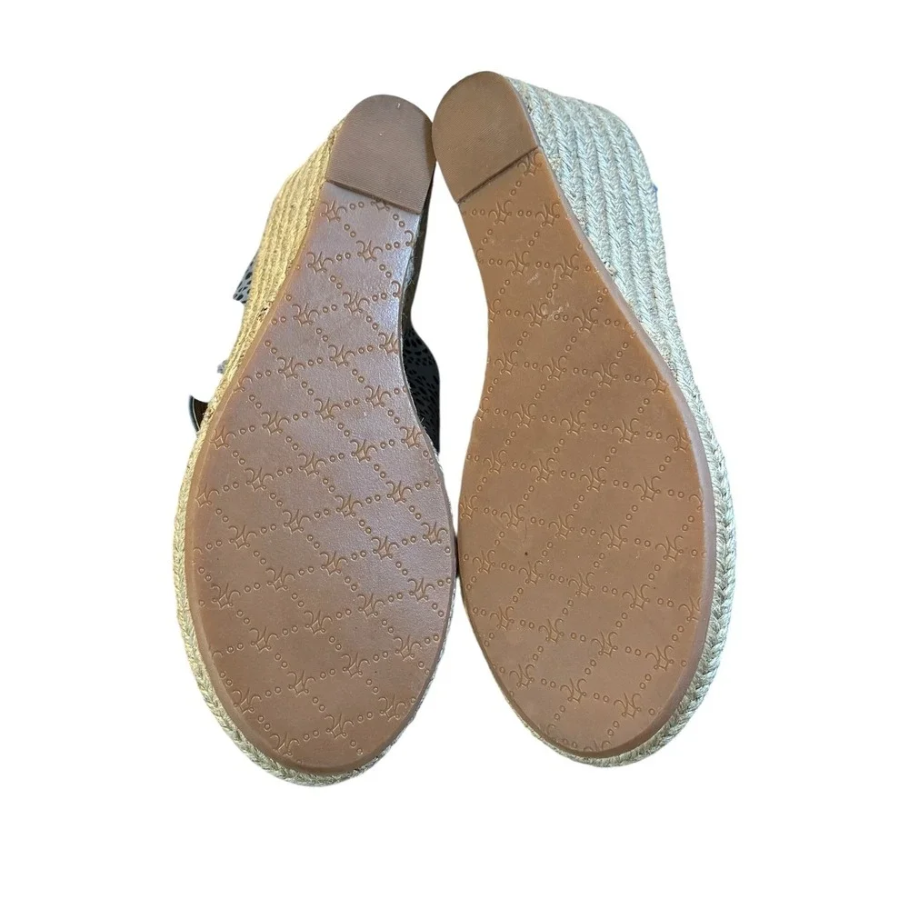 Johnston & Murphy Wedge Sandals Womens 8‎ Blue Laser Cut Espadrille Thong Mules